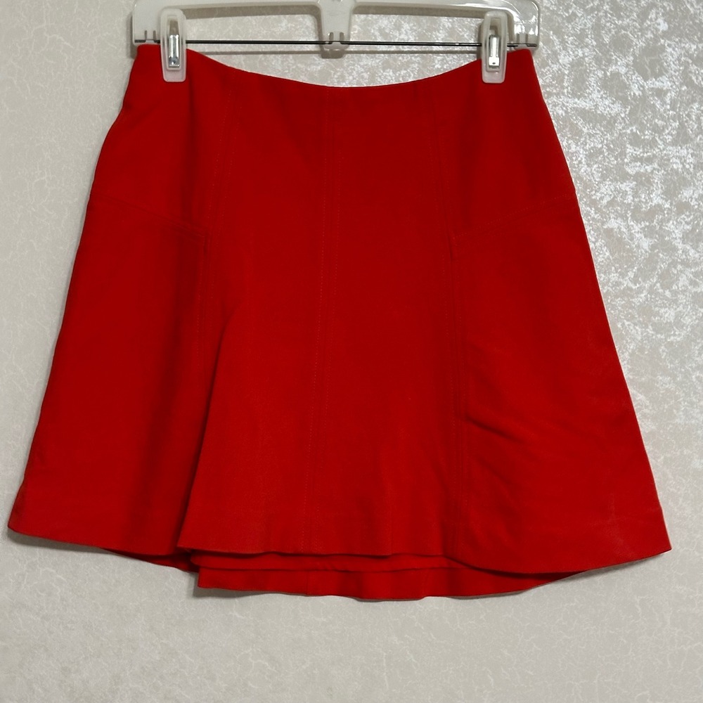 Ann Taylor LOFT Solid Red Mini Above Knee Skirt A-Line High Waist Back Zip‎ Sz 0